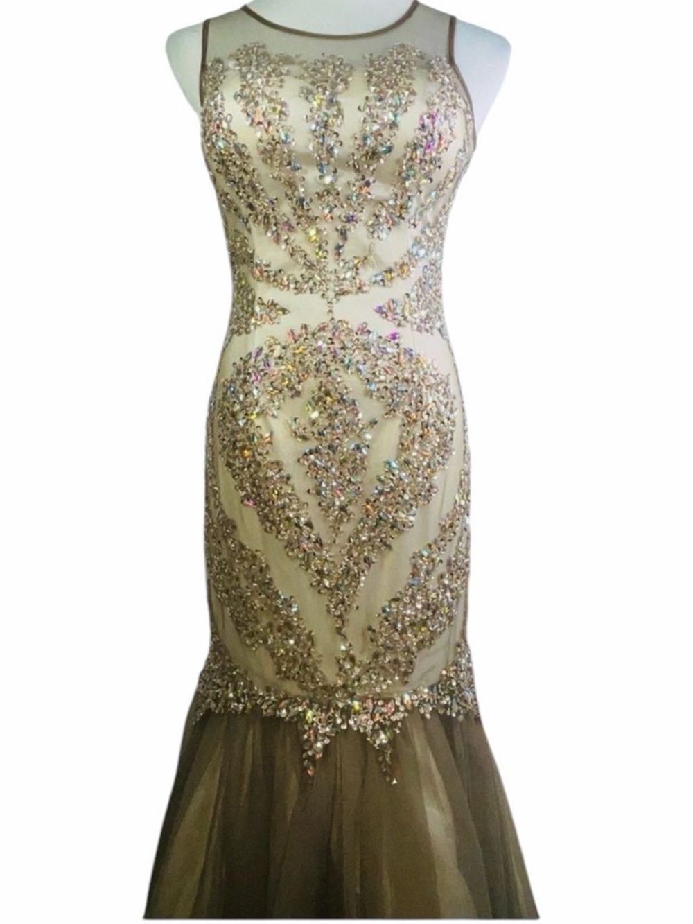 Royal Queen Silver Rhinestone Tulle Mermaid Gown - Size 4